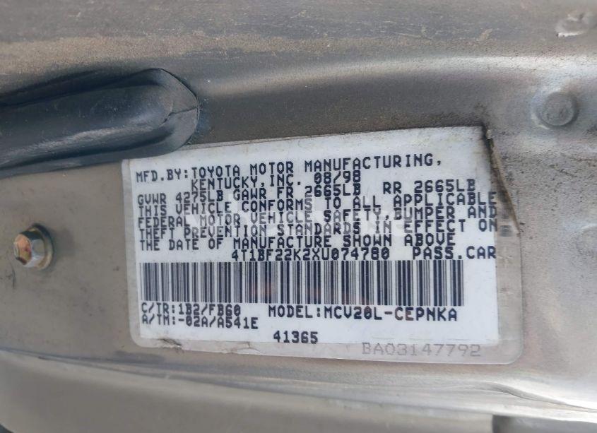 Photo 9 of 1999 Toyota Camry LE V6 (VIN 4T1BF22K2XU074780)