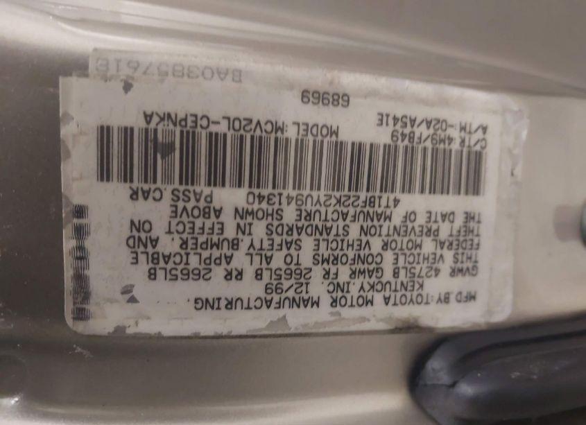 Photo 9 of 2000 Toyota Camry LE V6 (VIN 4T1BF22K2YU941340)