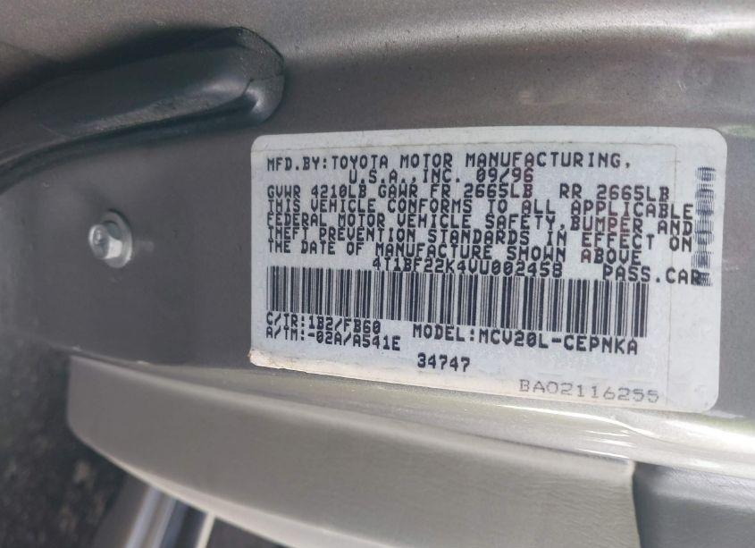 Photo 9 of 1997 Toyota Camry LE V6 (VIN 4T1BF22K4VU002458)