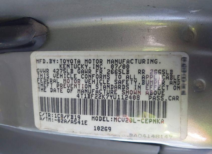 Photo 9 of 2000 Toyota Camry LE V6 (VIN 4T1BF22K7YU112408)