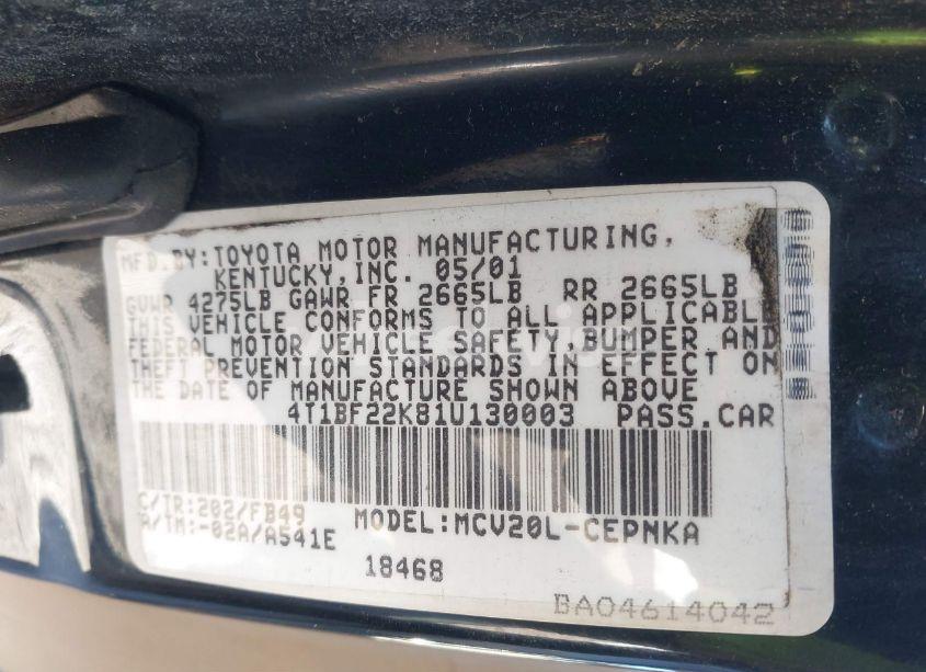 Photo 9 of 2001 Toyota Camry LE V6 (VIN 4T1BF22K81U130003)