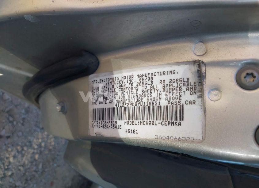 Photo 9 of 2000 Toyota Camry LE V6 (VIN 4T1BF22K8YU110831)