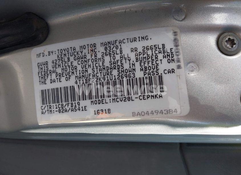 Photo 9 of 2001 Toyota Camry LE V6 (VIN 4T1BF22K91U126963)