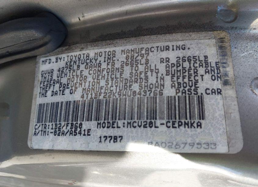 Photo 9 of 1998 Toyota Camry LE V6 (VIN 4T1BF22K9WU043766)