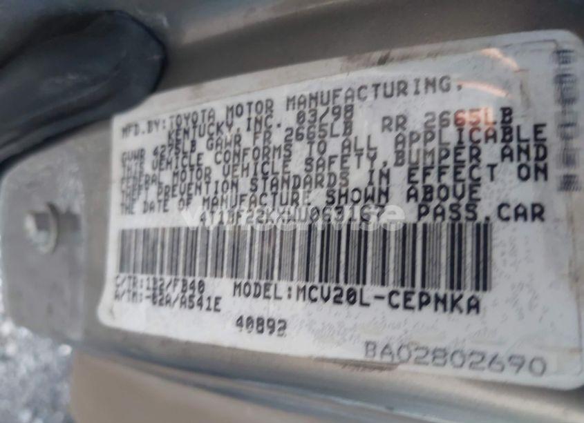 Photo 9 of 1998 Toyota Camry LE V6 (VIN 4T1BF22KXWU063167)