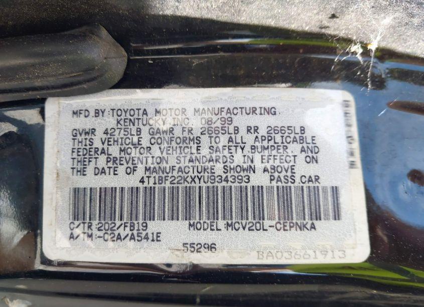 Photo 9 of 2000 Toyota Camry LE V6 (VIN 4T1BF22KXYU934393)