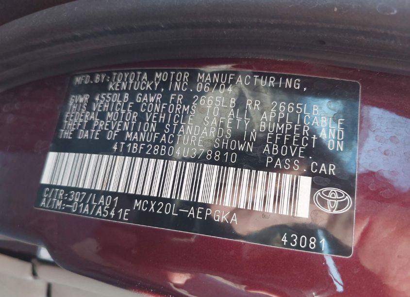 Photo 9 of 2004 Toyota Avalon XLS (VIN 4T1BF28B04U378810)