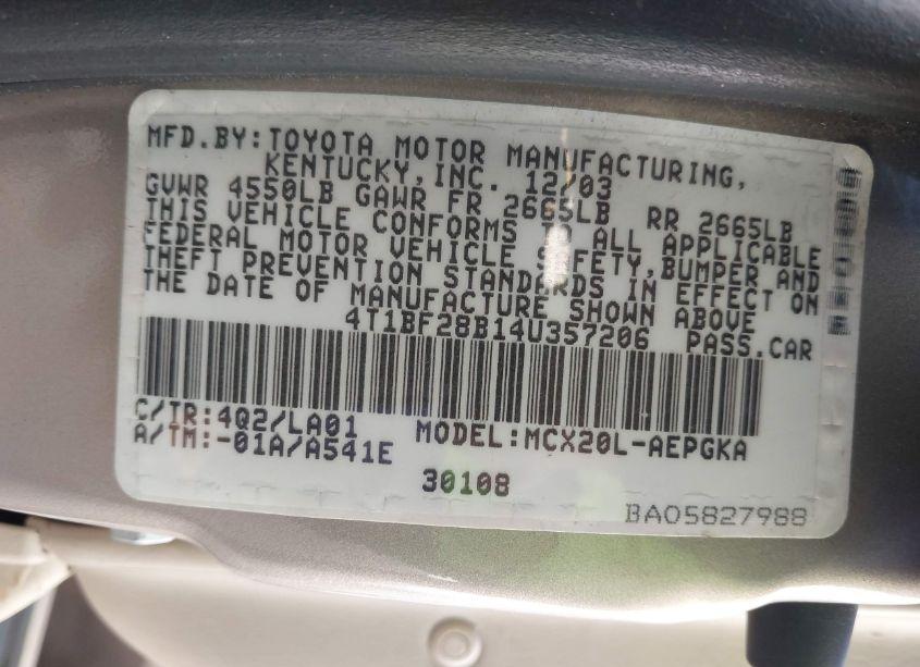 Photo 9 of 2004 Toyota Avalon XLS (VIN 4T1BF28B14U357206)
