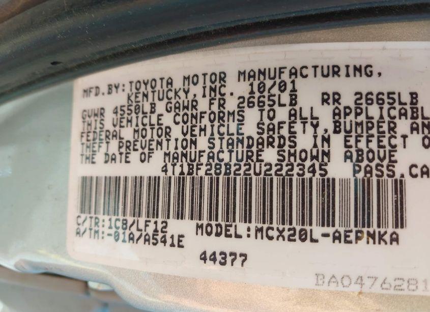 Photo 9 of 2002 Toyota Avalon XL (VIN 4T1BF28B22U222345)