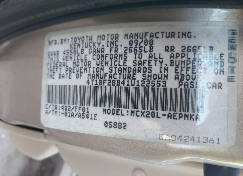 Photo 9 of 2001 Toyota Avalon XL (VIN 4T1BF28B41U122553)