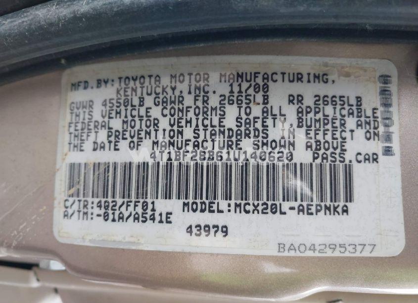 Photo 9 of 2001 Toyota Avalon XL (VIN 4T1BF28B61U140620)