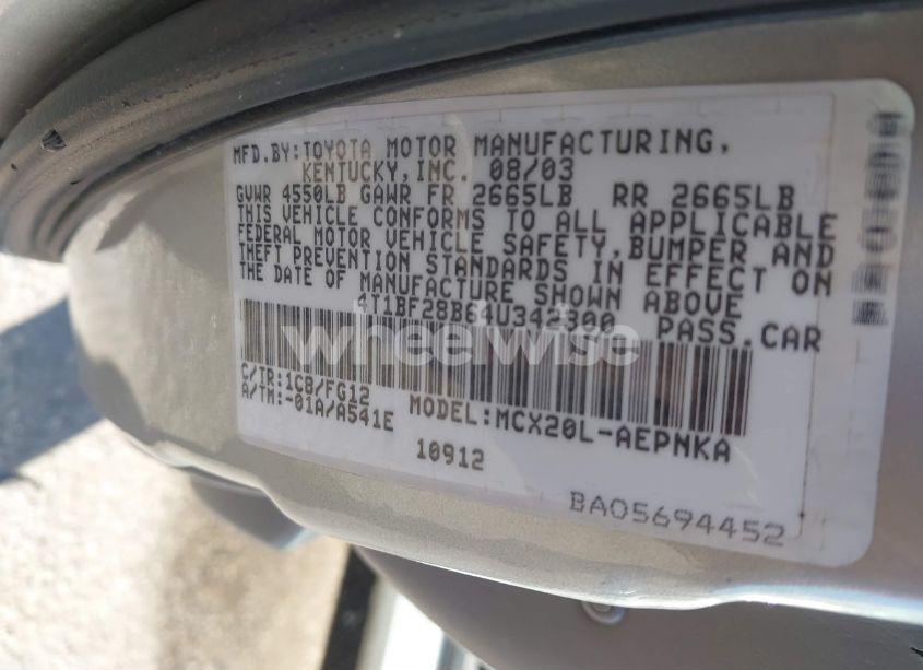 Photo 9 of 2004 Toyota Avalon XL (VIN 4T1BF28B64U342300)