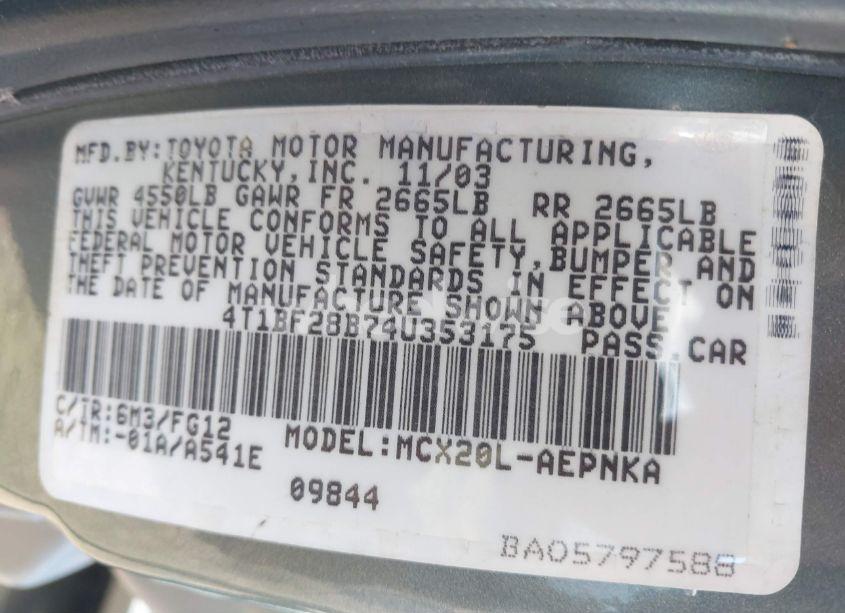 Photo 9 of 2004 Toyota Avalon XL (VIN 4T1BF28B74U353175)