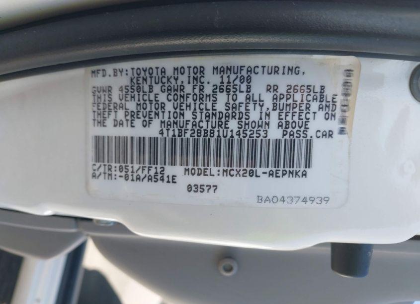 Photo 9 of 2001 Toyota Avalon XL (VIN 4T1BF28B81U145253)