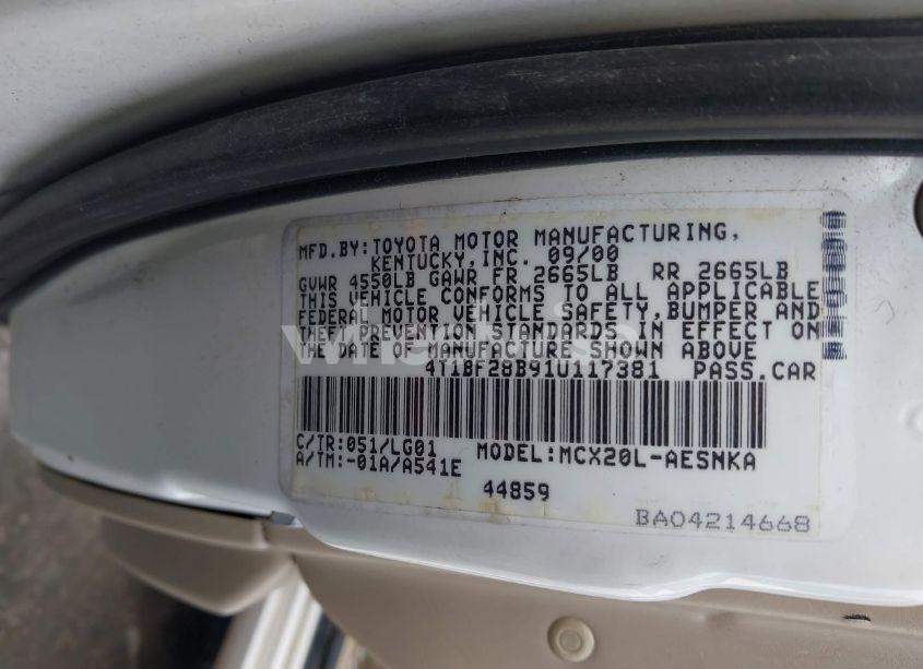 Photo 9 of 2001 Toyota Avalon XL (VIN 4T1BF28B91U117381)