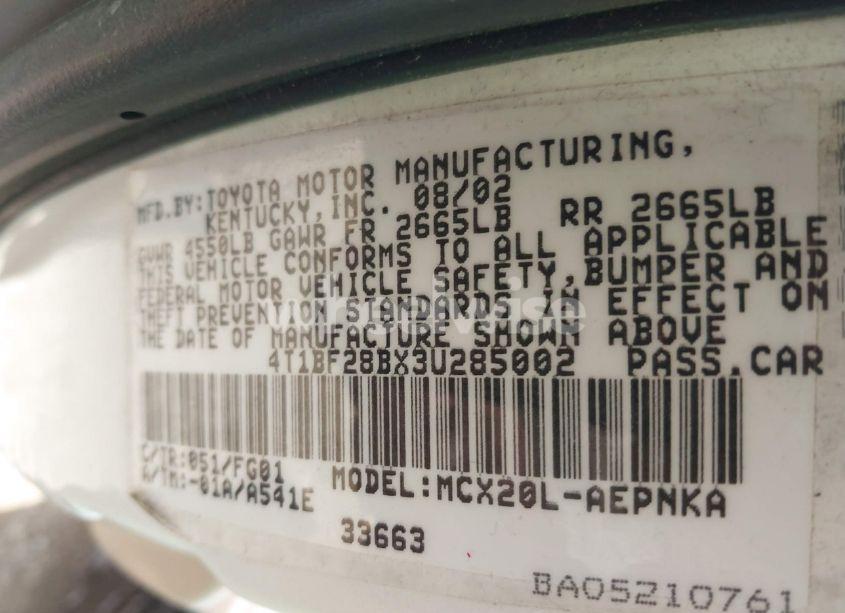 Photo 9 of 2003 Toyota Avalon XL (VIN 4T1BF28BX3U285002)