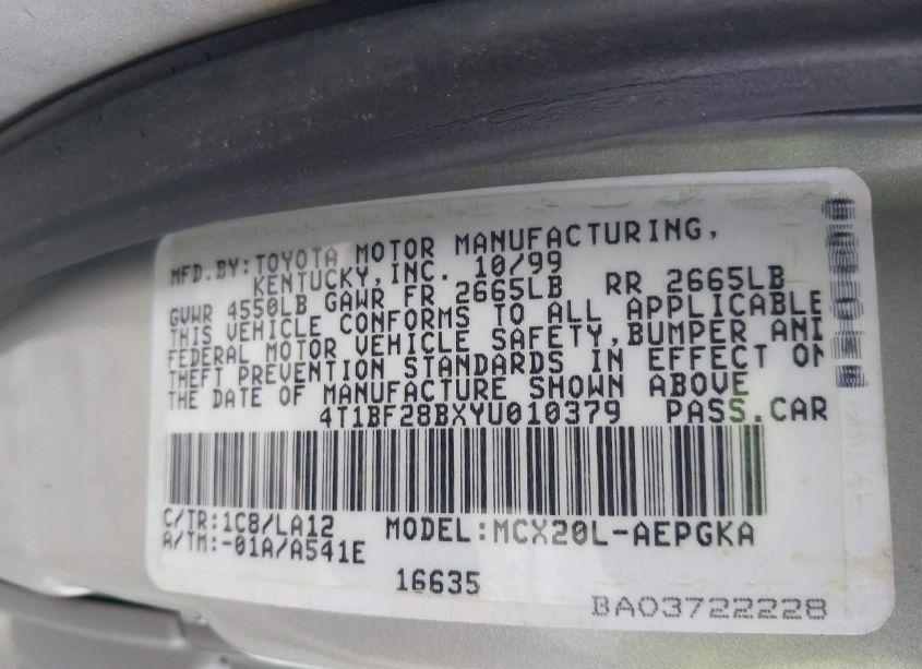 Photo 9 of 2000 Toyota Avalon XLS (VIN 4T1BF28BXYU010379)