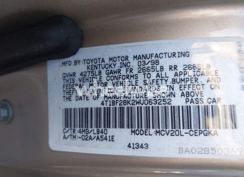 Photo 9 of 1998 Toyota Camry XLE V6 (VIN 4T1BF28K2WU063252)