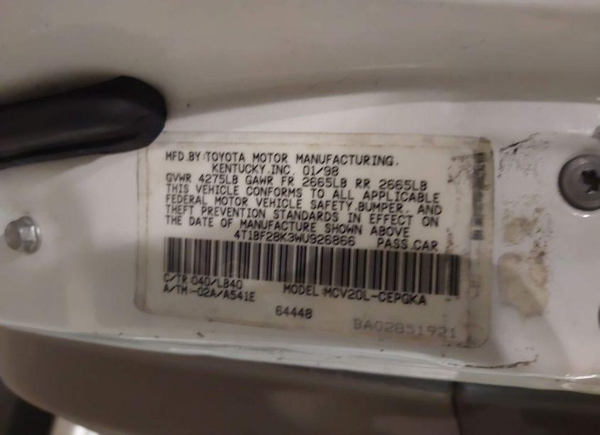 Photo 9 of 1998 Toyota Camry XLE V6 (VIN 4T1BF28K3WU926866)