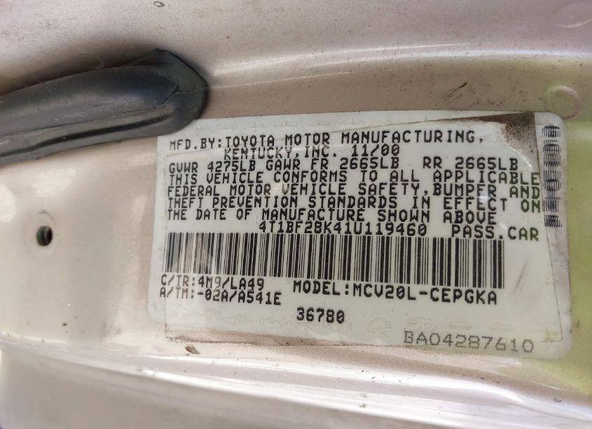 Photo 9 of 2001 Toyota Camry XLE V6 (VIN 4T1BF28K41U119460)