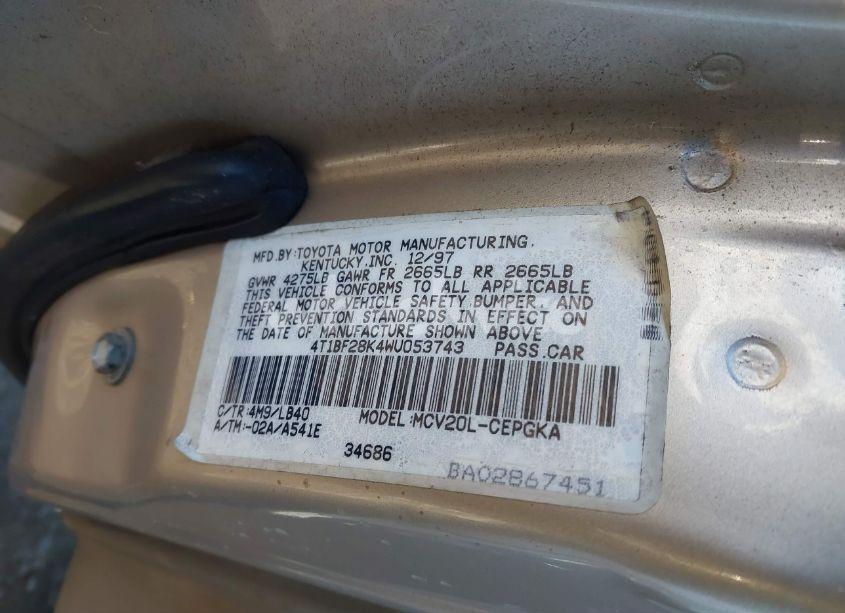 Photo 9 of 1998 Toyota Camry XLE V6 (VIN 4T1BF28K4WU053743)