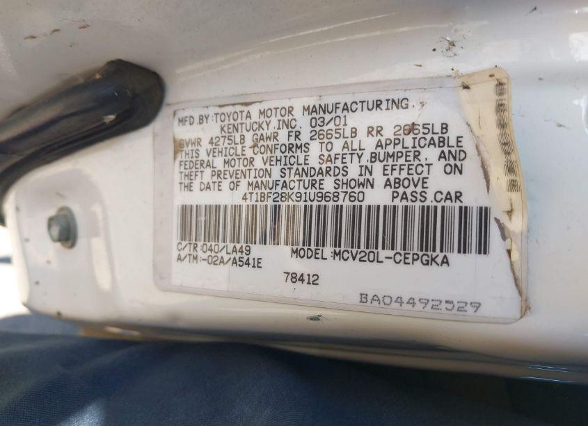 Photo 9 of 2001 Toyota Camry XLE V6 (VIN 4T1BF28K91U968760)