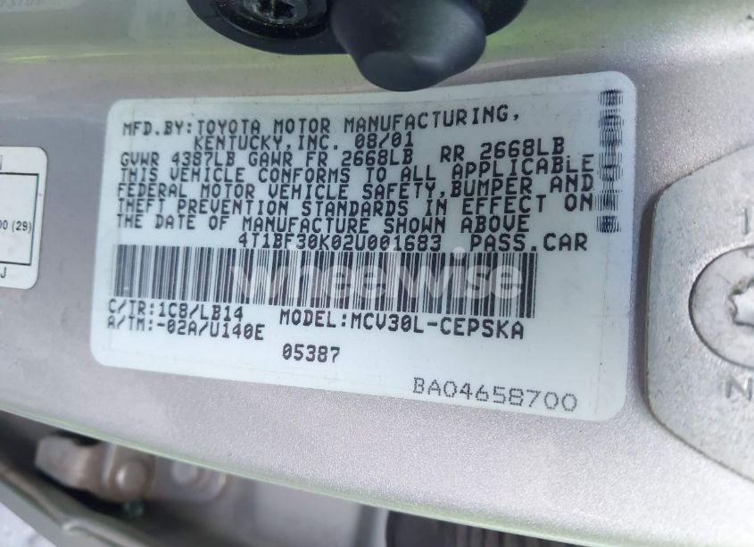 Photo 9 of 2002 Toyota Camry SE V6 (VIN 4T1BF30K02U001683)
