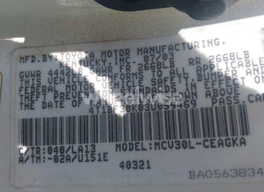 Photo 9 of 2003 Toyota Camry XLE V6 (VIN 4T1BF30K03U059469)