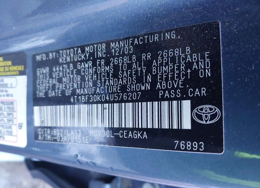 Photo 9 of 2004 Toyota Camry XLE V6 (VIN 4T1BF30K04U576207)