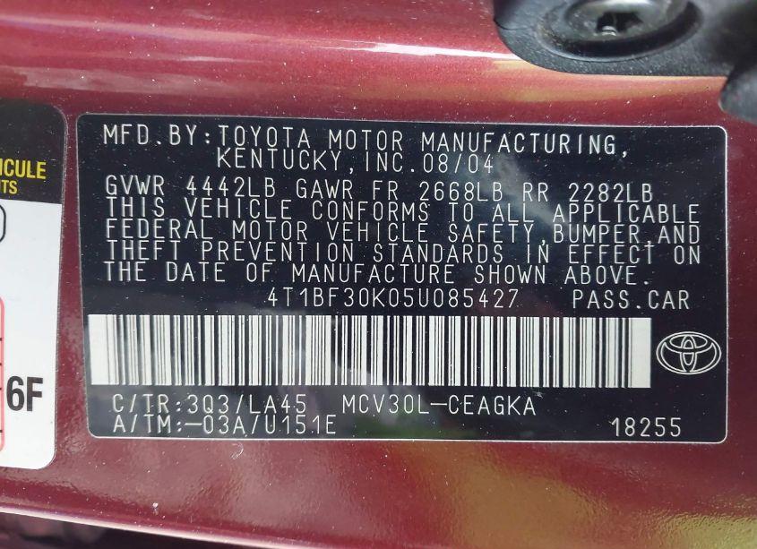 Photo 9 of 2005 Toyota Camry XLE V6 (VIN 4T1BF30K05U085427)