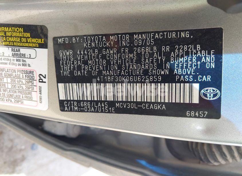 Photo 9 of 2006 Toyota Camry XLE V6 (VIN 4T1BF30K06U625859)