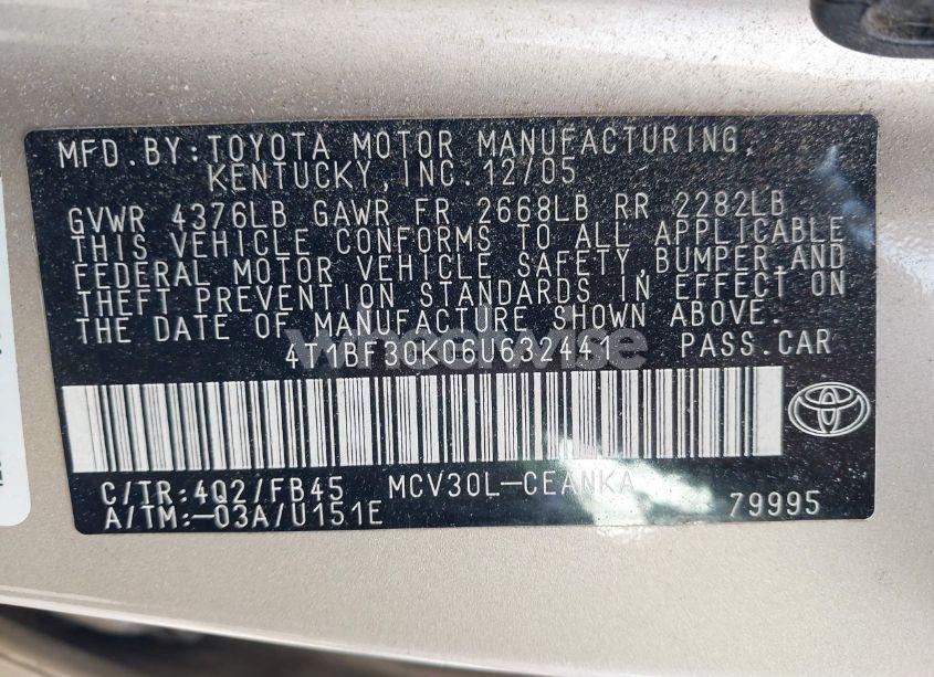 Photo 9 of 2006 Toyota Camry LE V6 (VIN 4T1BF30K06U632441)
