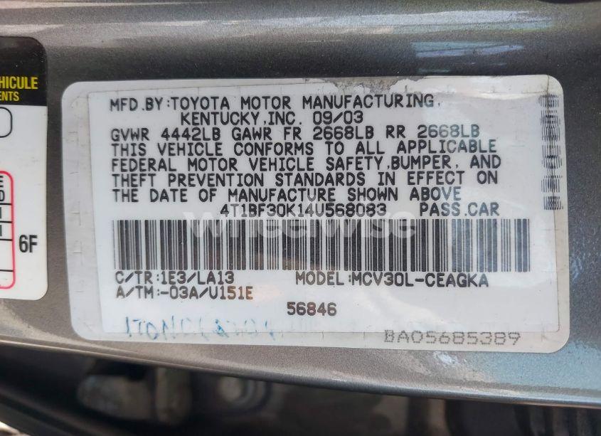 Photo 9 of 2004 Toyota Camry XLE V6 (VIN 4T1BF30K14U568083)
