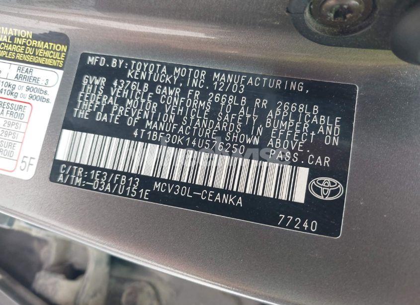 Photo 9 of 2004 Toyota Camry LE V6 (VIN 4T1BF30K14U576250)