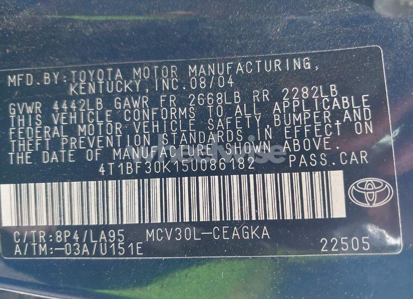 Photo 9 of 2005 Toyota Camry XLE V6 (VIN 4T1BF30K15U086182)