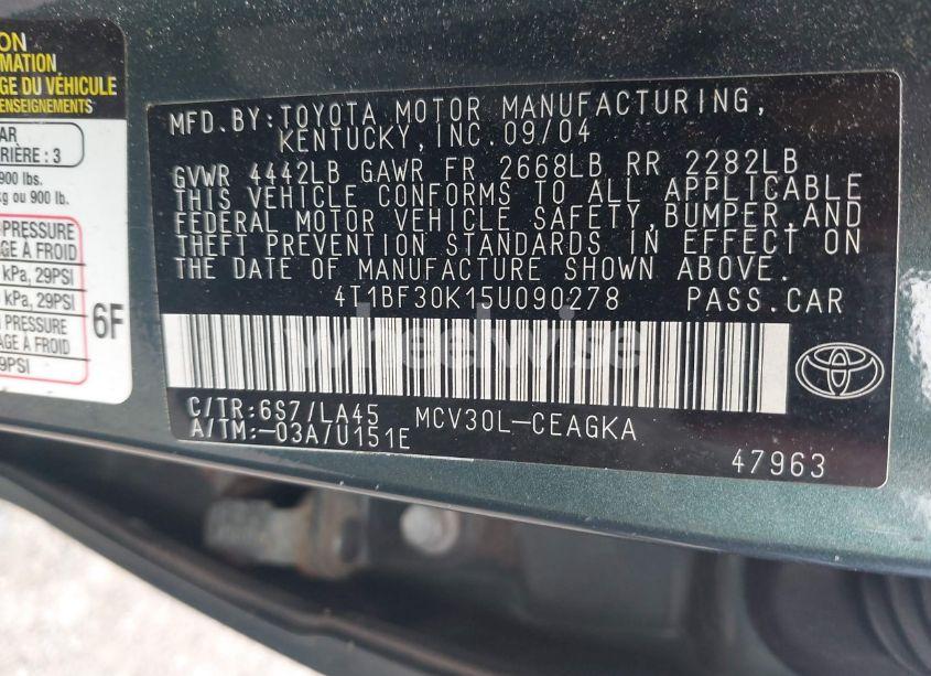 Photo 9 of 2005 Toyota Camry XLE V6 (VIN 4T1BF30K15U090278)
