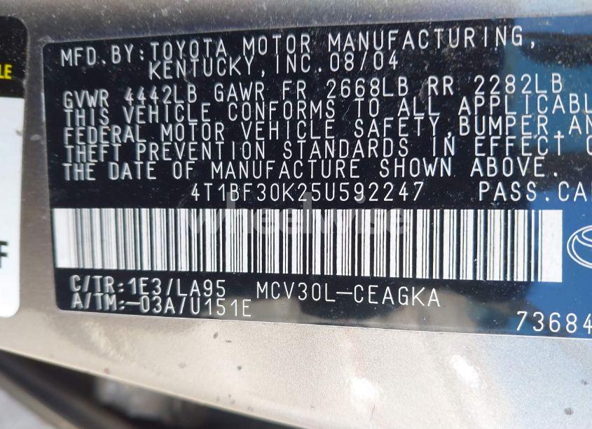 Photo 9 of 2005 Toyota Camry XLE V6 (VIN 4T1BF30K25U592247)