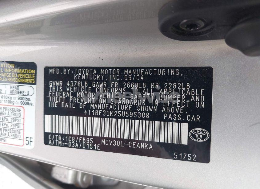 Photo 9 of 2005 Toyota Camry LE V6 (VIN 4T1BF30K25U595388)