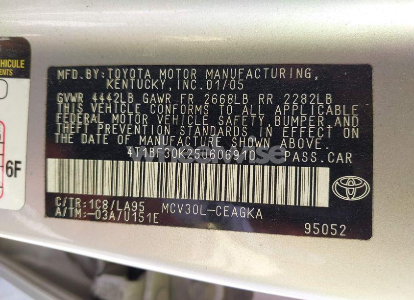 Photo 9 of 2005 Toyota Camry LE V6/XLE V6 (VIN 4T1BF30K25U606910)