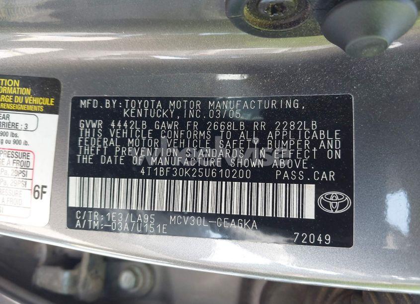 Photo 9 of 2005 Toyota Camry XLE V6 (VIN 4T1BF30K25U610200)