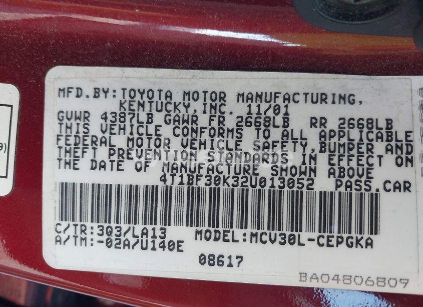 Photo 9 of 2002 Toyota Camry XLE V6 (VIN 4T1BF30K32U013052)