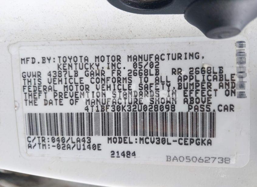 Photo 9 of 2002 Toyota Camry XLE V6 (VIN 4T1BF30K32U028098)