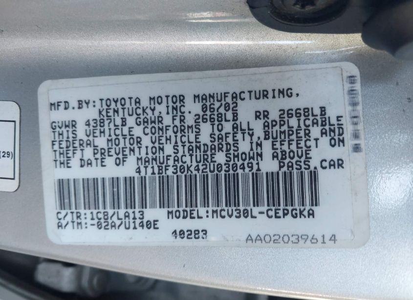 Photo 9 of 2002 Toyota Camry XLE V6 (VIN 4T1BF30K42U030491)