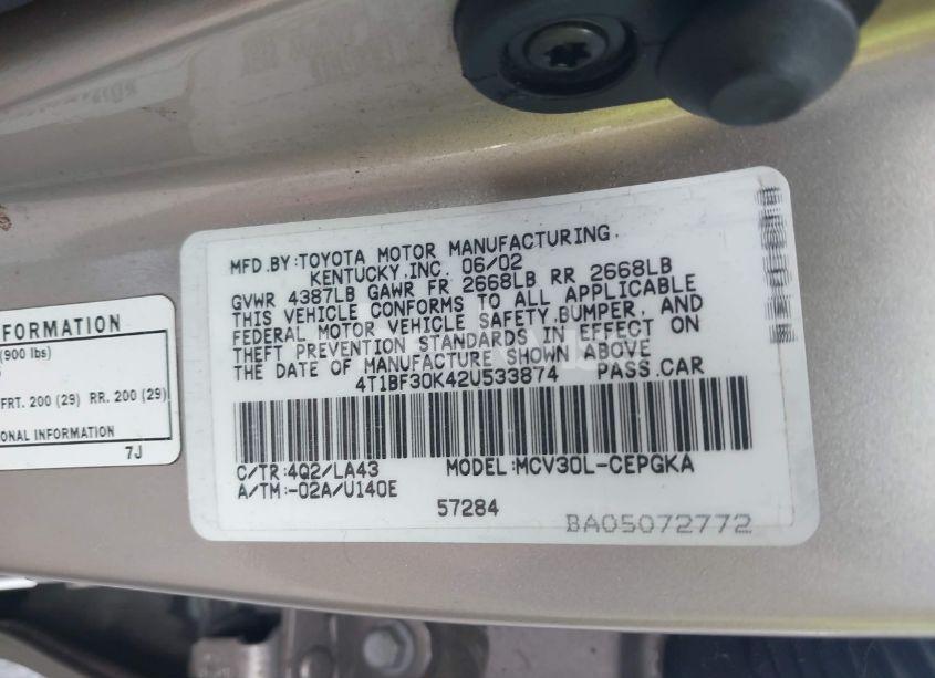 Photo 9 of 2002 Toyota Camry XLE V6 (VIN 4T1BF30K42U533874)