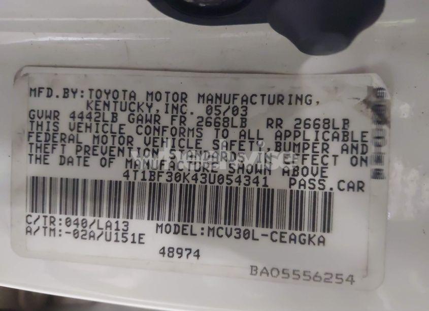 Photo 9 of 2003 Toyota Camry XLE V6 (VIN 4T1BF30K43U054341)