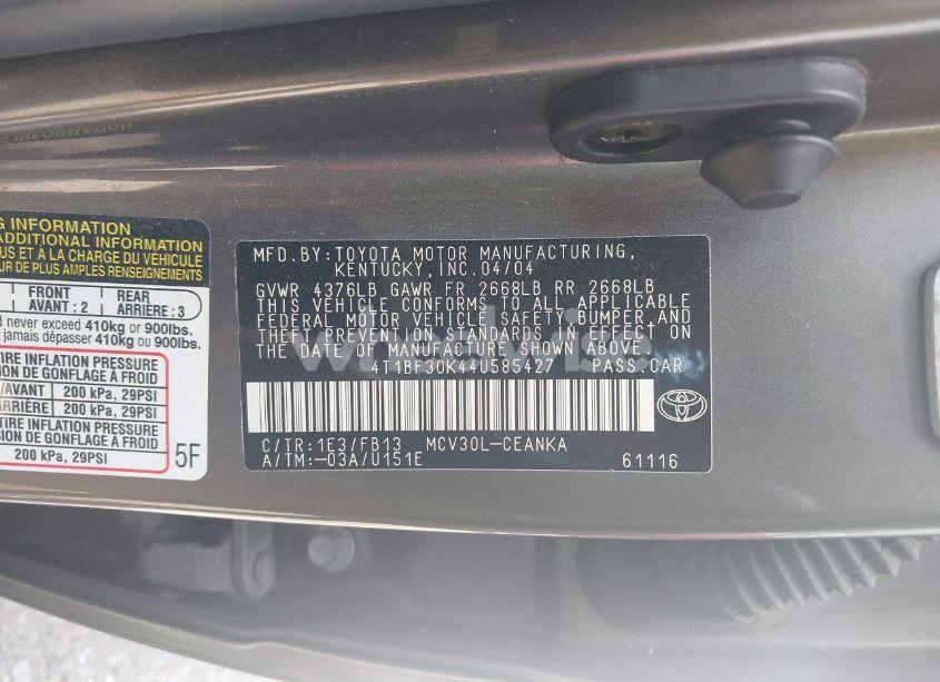 Photo 9 of 2004 Toyota Camry LE V6 (VIN 4T1BF30K44U585427)