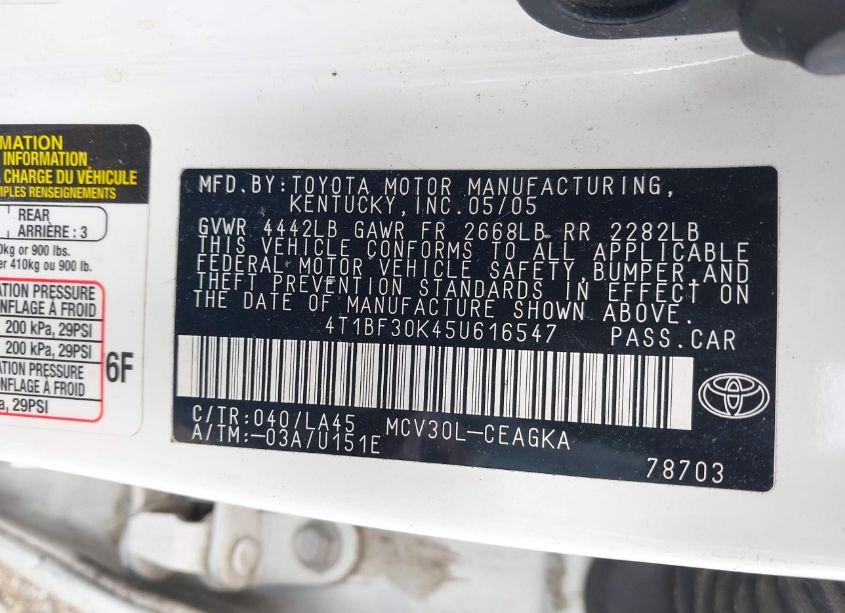 Photo 9 of 2005 Toyota Camry XLE V6 (VIN 4T1BF30K45U616547)