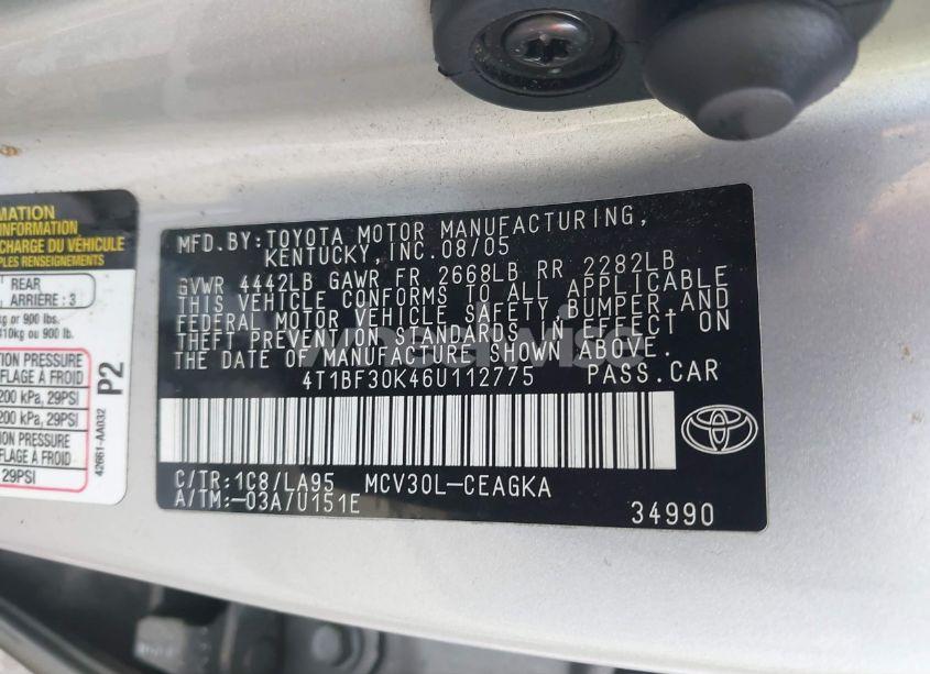 Photo 9 of 2006 Toyota Camry XLE V6 (VIN 4T1BF30K46U112775)