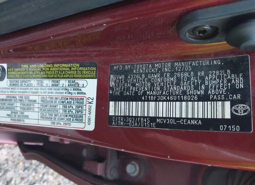 Photo 9 of 2006 Toyota Camry LE V6 (VIN 4T1BF30K46U118026)