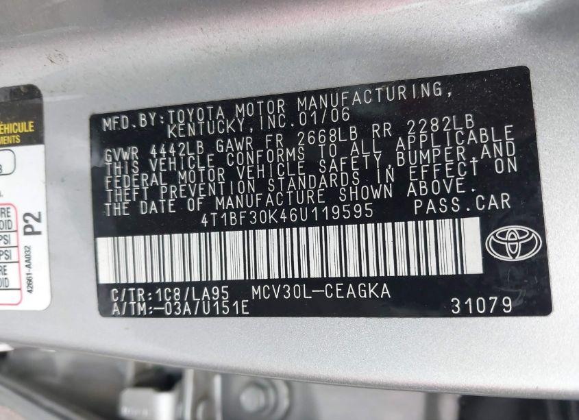 Photo 9 of 2006 Toyota Camry XLE V6 (VIN 4T1BF30K46U119595)